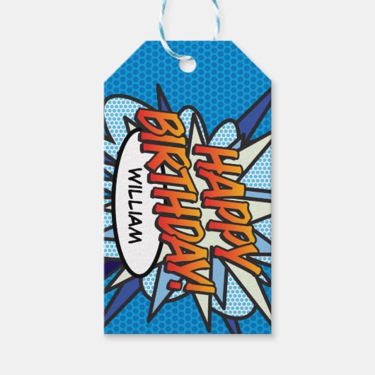 Gefeliciteerd verjaardag Fun Retro stripboek Pop A Cadeaulabel (Voorkant)