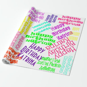 Gefeliciteerd verjaardag gepersonaliseerde naam en cadeaupapier