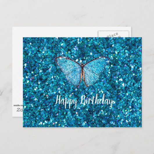 Gefeliciteerd Verjaardag Glanzende Blauwe Glitzy S Briefkaart (Voorkant / Achterkant)