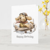 Gefeliciteerd Verjaardag Goldendoodle Hond Piloot  Kaart (Gele Bloem)