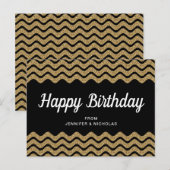 Gefeliciteerd Verjaardag Goud Glitter Zwarte Chevr Briefkaart (Voorkant / Achterkant)