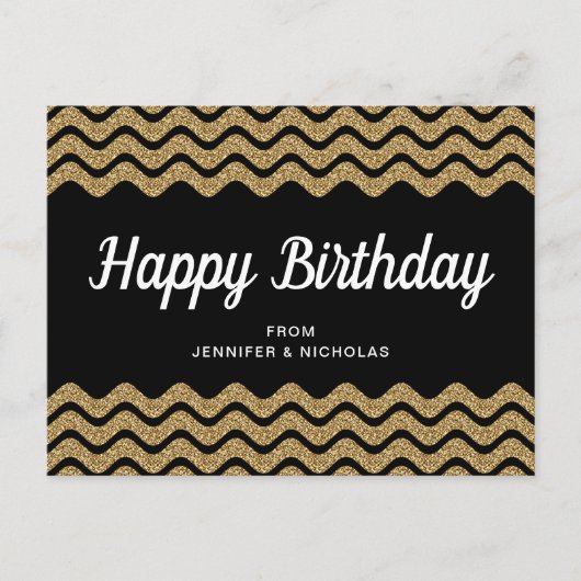 Gefeliciteerd Verjaardag Goud Glitter Zwarte Chevr Briefkaart (Voorkant)