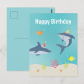 Gefeliciteerd Verjaardag Grote Witte Haai Cartoon Briefkaart (Voorkant / Achterkant)