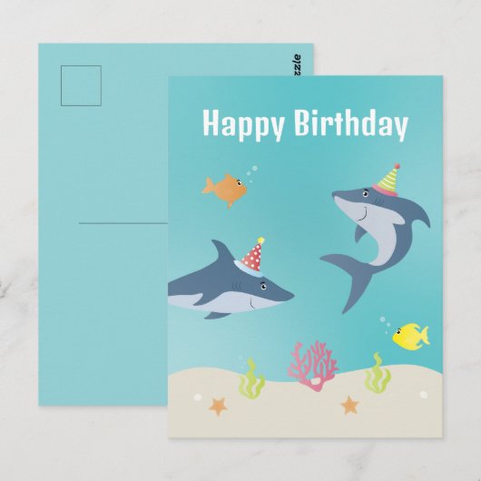 Gefeliciteerd Verjaardag Grote Witte Haai Cartoon Briefkaart (Voorkant / Achterkant)