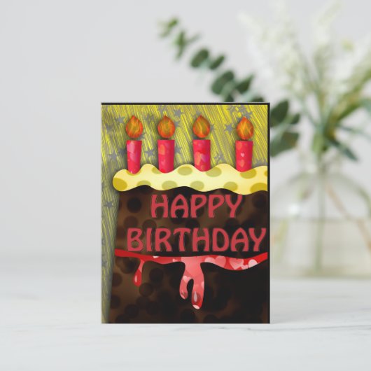 Gefeliciteerd verjaardag in rode cake | Kaarsen br Briefkaart (Staand voorkant)