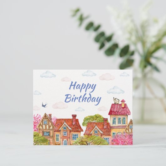 Gefeliciteerd Verjaardag Kat op het Dak Briefkaart