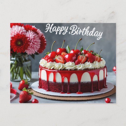 Gefeliciteerd Verjaardag Kers Aardbei Cake Briefkaart (Voorkant)