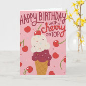 Gefeliciteerd Verjaardag Kers Op Top Kaart (Gele Bloem)