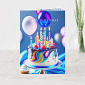 Gefeliciteerd Verjaardag Kleurrijke Cake Ballonnen Kaart (Voorkant)