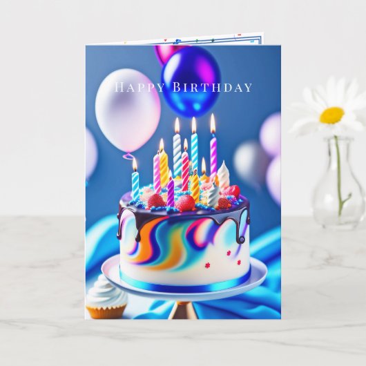 Gefeliciteerd Verjaardag Kleurrijke Cake Ballonnen Kaart (Kleine Plant)