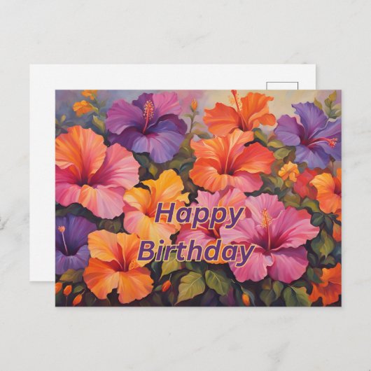 Gefeliciteerd Verjaardag Kleurrijke Hibiscus Bloem Briefkaart (Voorkant / Achterkant)