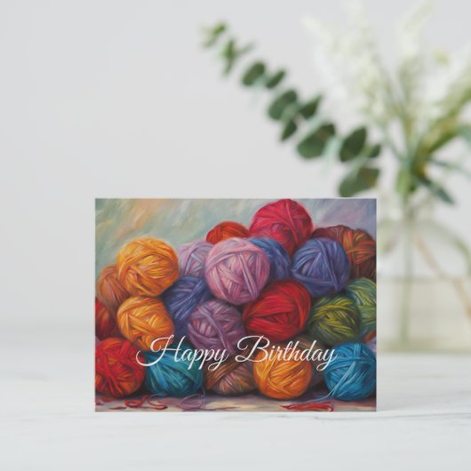 Gefeliciteerd Verjaardag Kleurrijke Wolbal Garens  Briefkaart (Staand voorkant)