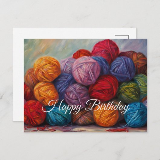 Gefeliciteerd Verjaardag Kleurrijke Wolbal Garens  Briefkaart (Voorkant / Achterkant)