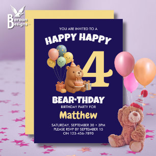 GEFELICITEERD VERJAARDAG Knuffel Beer 4de Verjaard Kaart