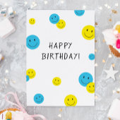 Gefeliciteerd Verjaardag Lachende Gezichten Blauw  Kaart