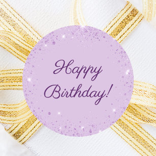 Gefeliciteerd verjaardag lavendel paarse glitter ronde sticker