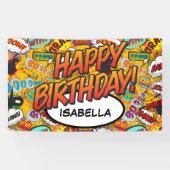 GEFELICITEERD VERJAARDAG Leuk Retro Strip Pop Art Spandoek (Horizontaal)