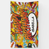 GEFELICITEERD VERJAARDAG Leuk Retro Strip Pop Art Spandoek (Verticaal)