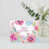 Gefeliciteerd Verjaardag Levendige Waterverf Bloem Briefkaart (Staand voorkant)