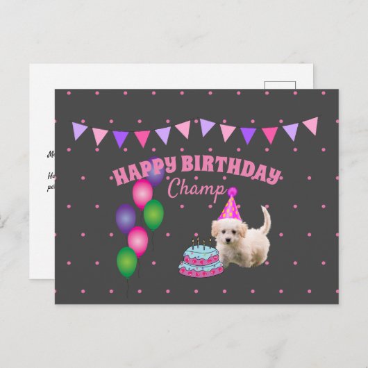 Gefeliciteerd verjaardag  lieve hond  met cake pol briefkaart (Voorkant / Achterkant)