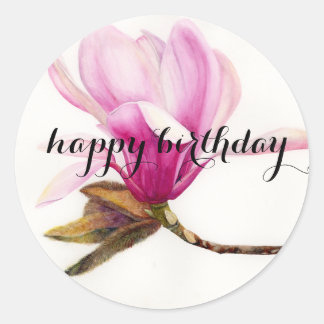 Gefeliciteerd verjaardag: Magnolia Bloem Ronde Sticker