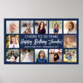 Gefeliciteerd Verjaardag Modern Foto Collage Navyb Poster (Voorkant)