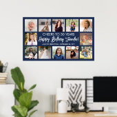 Gefeliciteerd Verjaardag Modern Foto Collage Navyb Poster (Thuiskantoor)