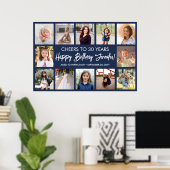 Gefeliciteerd Verjaardag Modern Foto Collage Navyb Poster (Thuiskantoor)