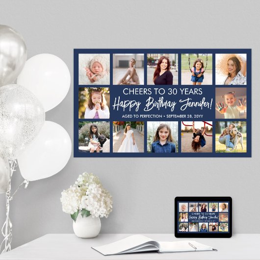 Gefeliciteerd Verjaardag Modern Foto Collage Navyb Poster