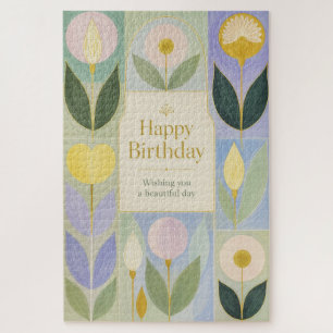 Gefeliciteerd Verjaardag Moderne Botanische Bloeme Legpuzzel