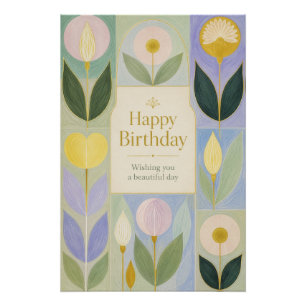 Gefeliciteerd Verjaardag Moderne Botanische Bloeme Perfect Poster