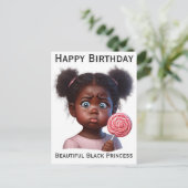 Gefeliciteerd verjaardag, mooi meisje, zwarte prin briefkaart (Staand voorkant)