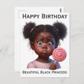 Gefeliciteerd verjaardag, mooi meisje, zwarte prin briefkaart (Voorkant / Achterkant)