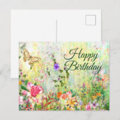 Gefeliciteerd Verjaardag Mooie Aquarel Tuin Bloeme Briefkaart (Voorkant / Achterkant)