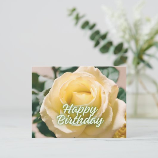 Gefeliciteerd Verjaardag Mooie Licht Gele Roos Briefkaart (Staand voorkant)