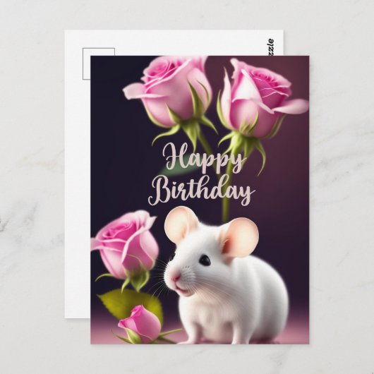 Gefeliciteerd Verjaardag Mooie Muis met Roze Rozen Briefkaart (Voorkant / Achterkant)