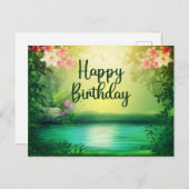 Gefeliciteerd Verjaardag Mooie Natuur Meer & Bloem Briefkaart (Voorkant / Achterkant)