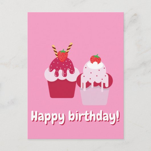 Gefeliciteerd verjaardag - Mooie Roze Aardbei Shor Briefkaart (Voorkant)