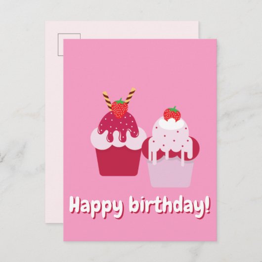 Gefeliciteerd verjaardag - Mooie roze aardbeien sh Briefkaart (Voorkant / Achterkant)