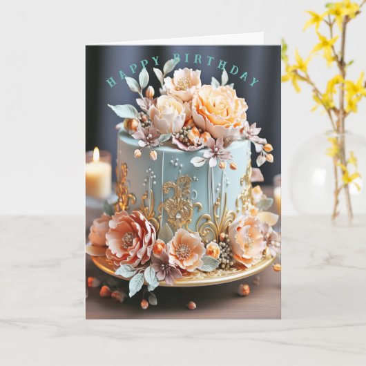 Gefeliciteerd Verjaardag Mooie Roze Bloemen op Bla Kaart (Gele Bloem)