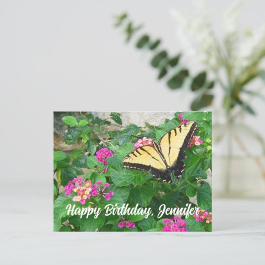 Gefeliciteerd Verjaardag Mooie Vlinder Bloemen Briefkaart (Staand voorkant)