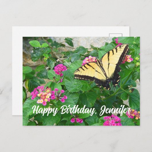 Gefeliciteerd Verjaardag Mooie Vlinder Bloemen Briefkaart (Voorkant / Achterkant)