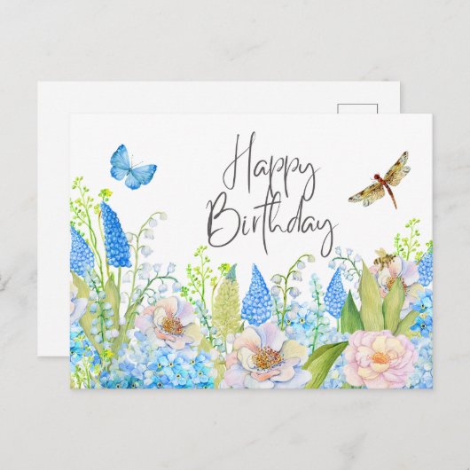 Gefeliciteerd Verjaardag Mooie Waterverf Wilde Blo Briefkaart (Voorkant / Achterkant)