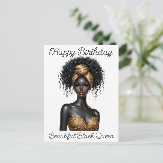 Gefeliciteerd verjaardag, mooie, zwarte koningin,  briefkaart (Staand voorkant)