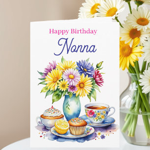 Gefeliciteerd Verjaardag Nonna Bloemen en Cupcak Kaart