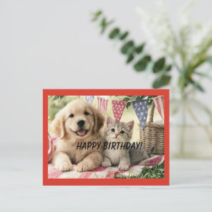 Gefeliciteerd verjaardag, oh zo schattige huisdier briefkaart