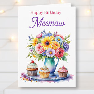 Gefeliciteerd Verjaardag Oma Bloemen en Cupcakes Kaart