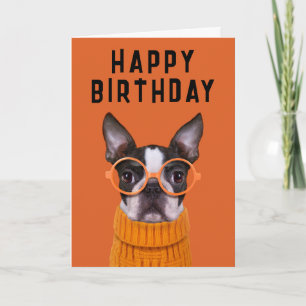 Gefeliciteerd verjaardag   Oranje Boston Terrier Kaart