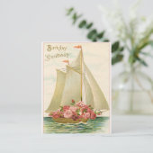 Gefeliciteerd Verjaardag Oude Zeilboot Vol Rozen Briefkaart (Staand voorkant)
