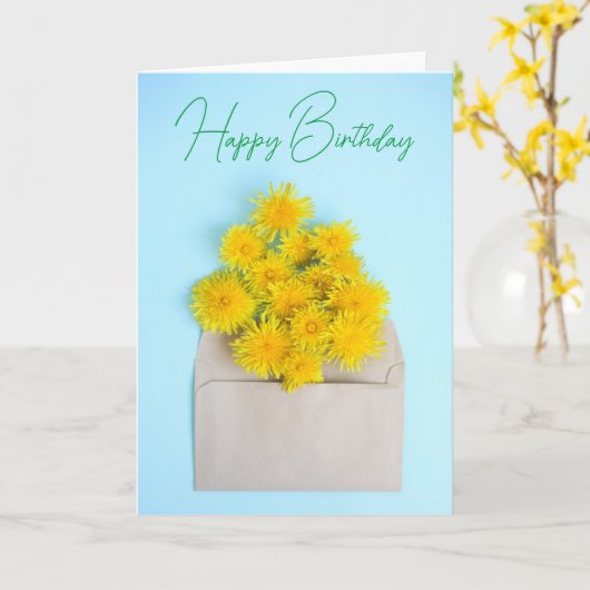 Gefeliciteerd verjaardag | Paardenbloemen in envel Kaart (Gele Bloem)